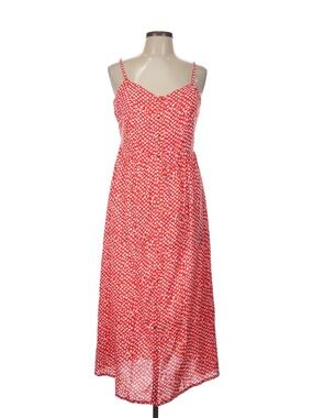 Spotted Red Button-Front Midi Sundress with Spaghetti Straps